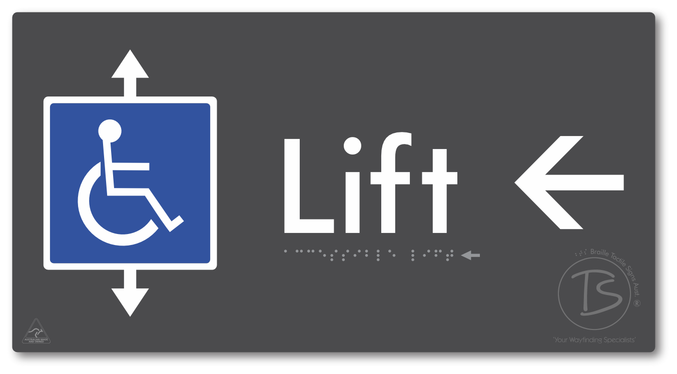 Accessible Lift with Directional Arrow - Braille Tactile Signs Aust.