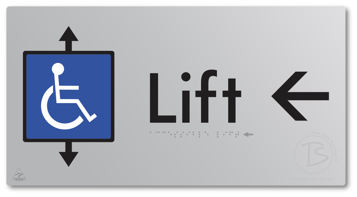Accessible Lift with Directional Arrow - Braille Tactile Signs Aust.