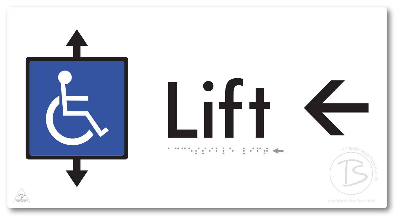 Accessible Lift with Directional Arrow - Braille Tactile Signs Aust.