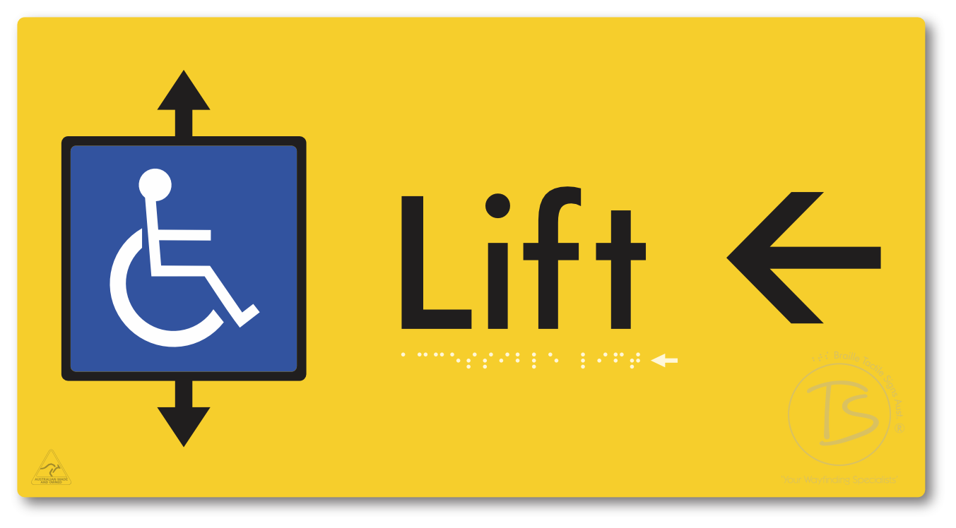 Accessible Lift with Directional Arrow - Braille Tactile Signs Aust.
