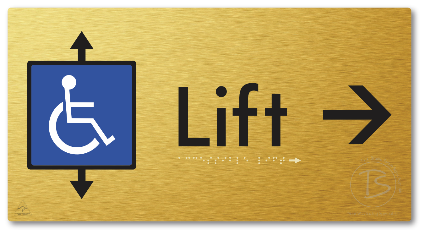 Accessible Lift with Directional Arrow - Braille Tactile Signs Aust.