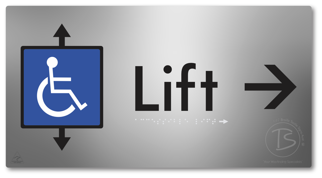 Accessible Lift with Directional Arrow - Braille Tactile Signs Aust.