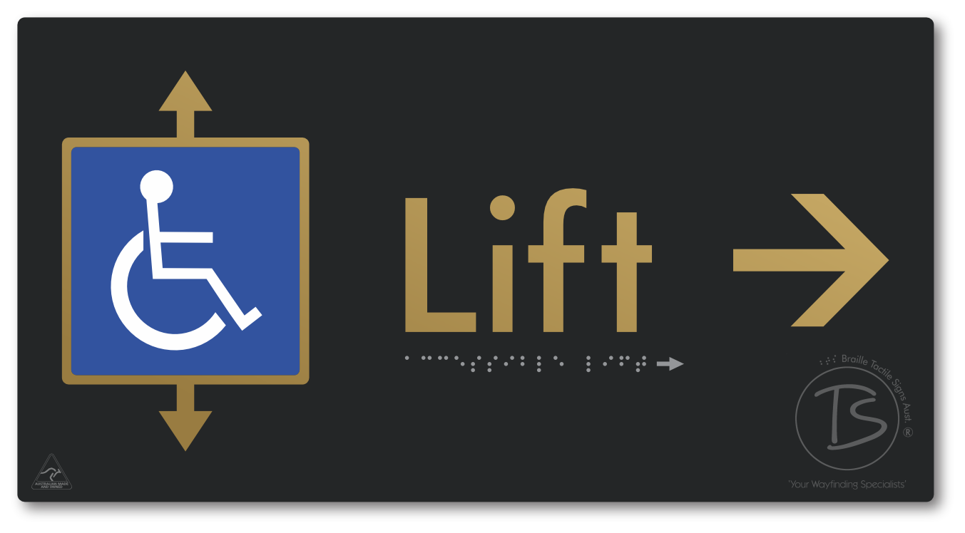 Accessible Lift with Directional Arrow - Braille Tactile Signs Aust.
