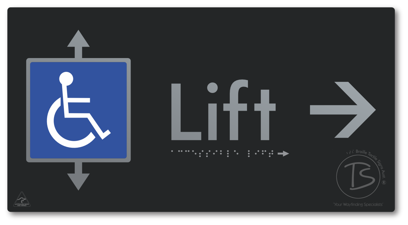 Accessible Lift with Directional Arrow - Braille Tactile Signs Aust.