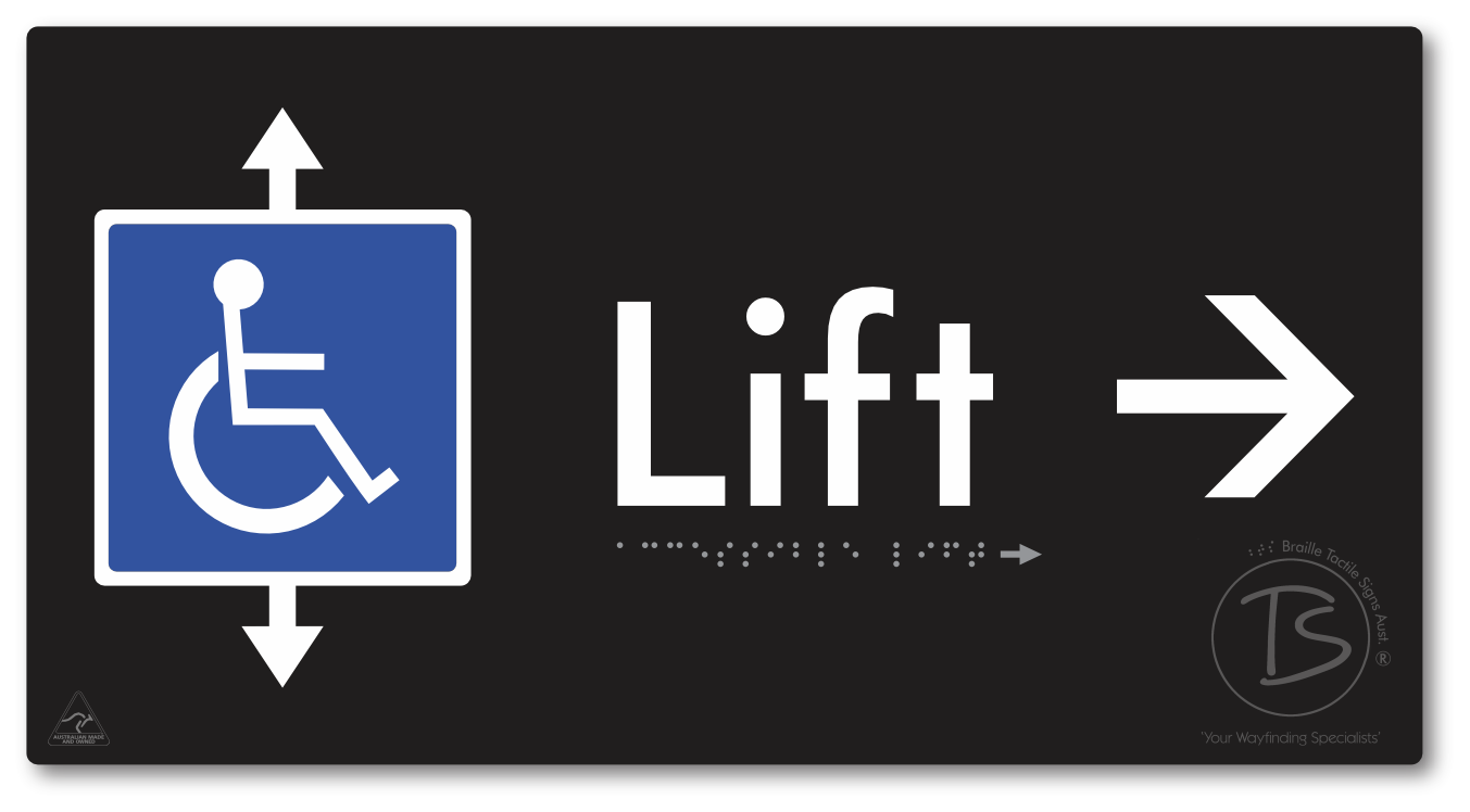 Accessible Lift with Directional Arrow - Braille Tactile Signs Aust.