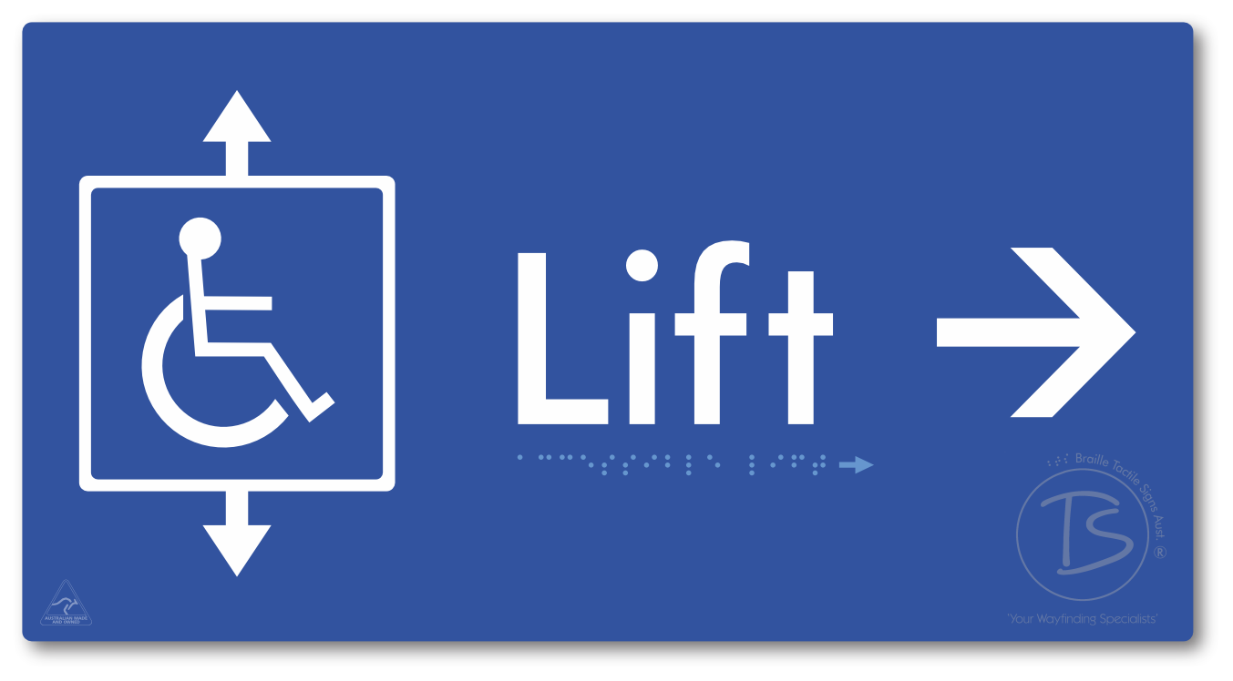 Accessible Lift with Directional Arrow - Braille Tactile Signs Aust.