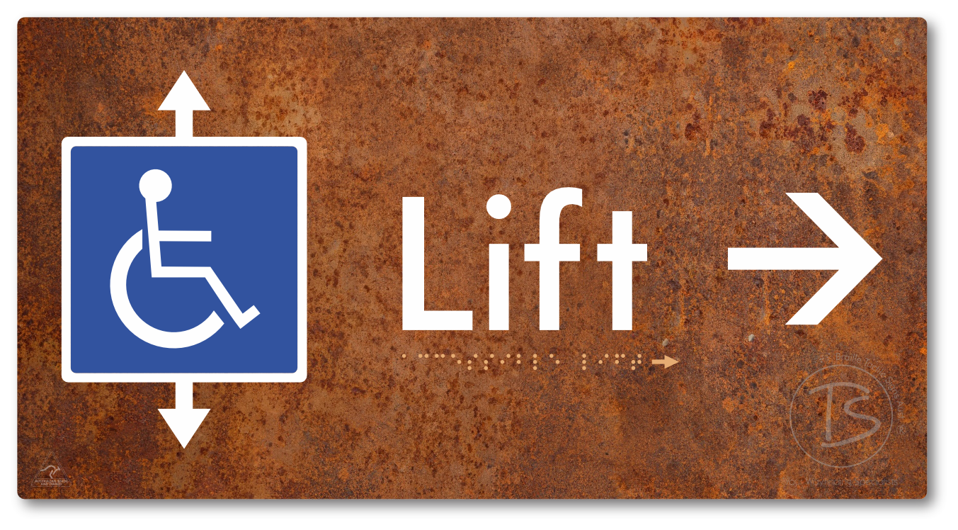 Accessible Lift with Directional Arrow - Braille Tactile Signs Aust.
