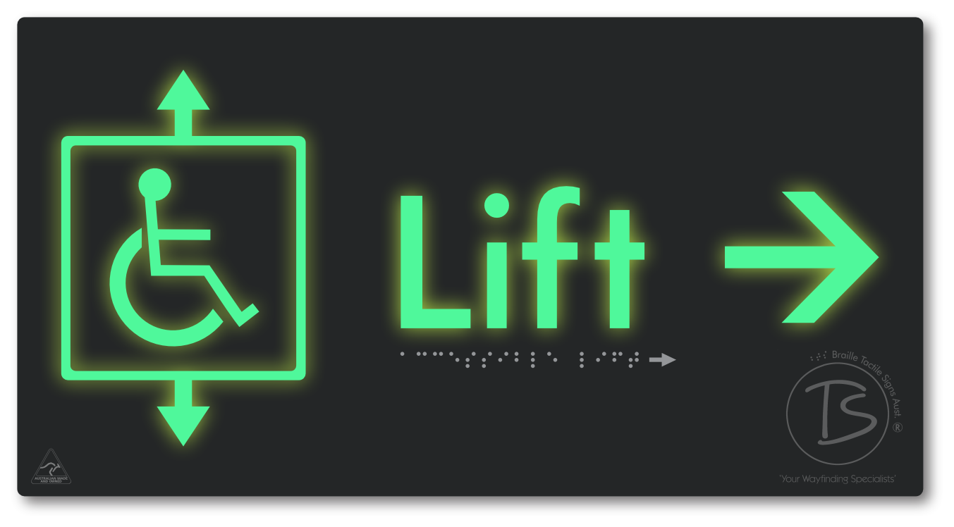 Accessible Lift with Directional Arrow - Braille Tactile Signs Aust.