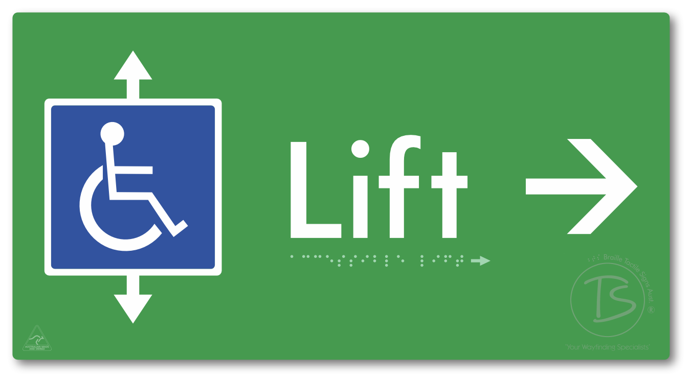 Accessible Lift with Directional Arrow - Braille Tactile Signs Aust.