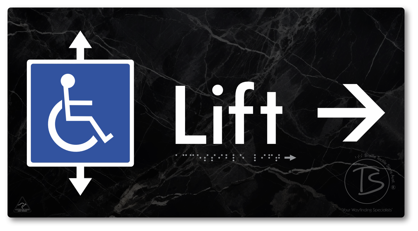 Accessible Lift with Directional Arrow - Braille Tactile Signs Aust.