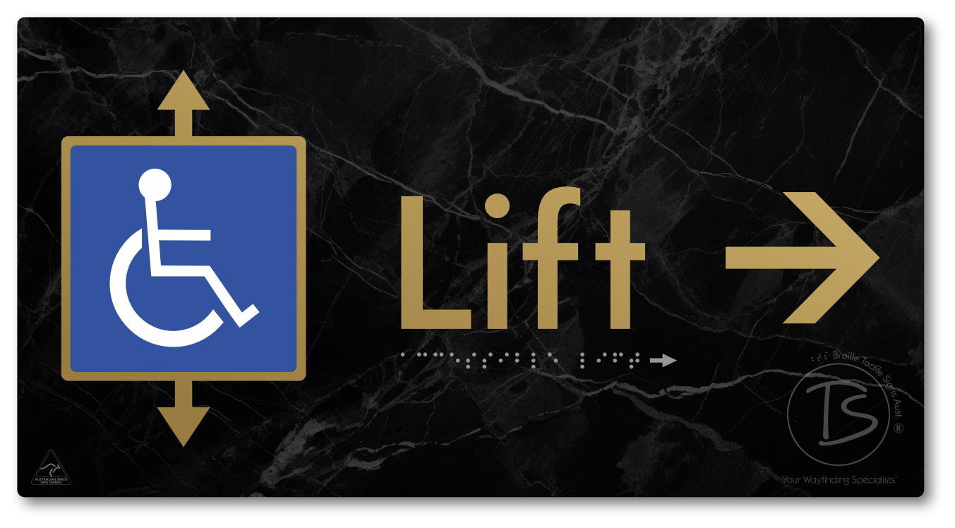 Accessible Lift with Directional Arrow - Braille Tactile Signs Aust.