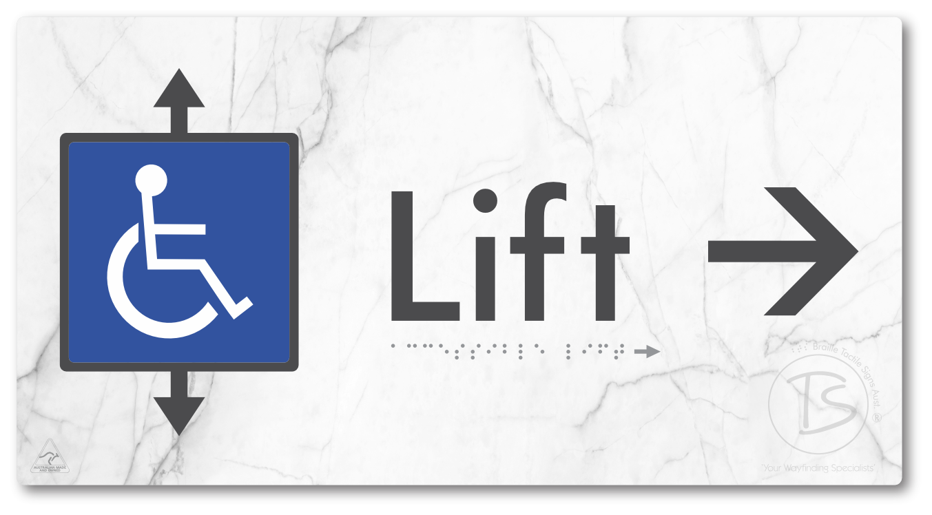Accessible Lift with Directional Arrow - Braille Tactile Signs Aust.
