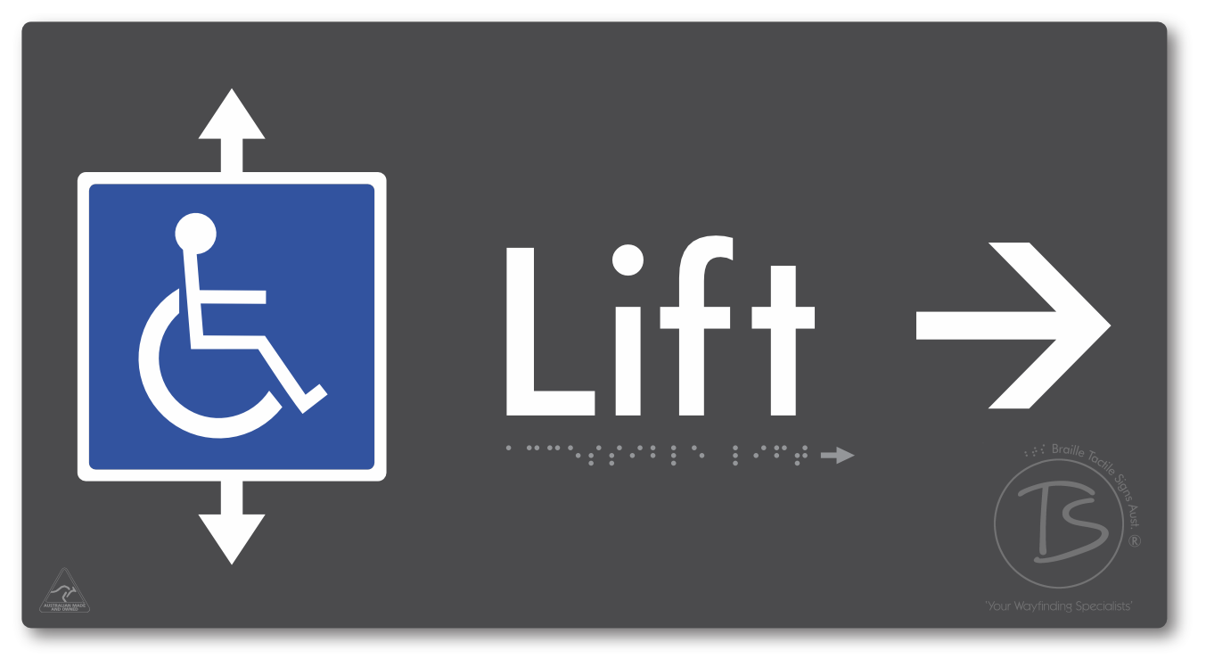 Accessible Lift with Directional Arrow - Braille Tactile Signs Aust.