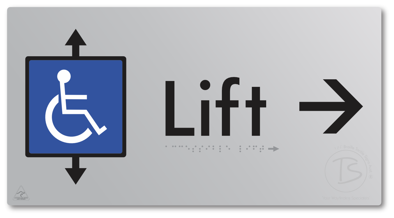 Accessible Lift with Directional Arrow - Braille Tactile Signs Aust.