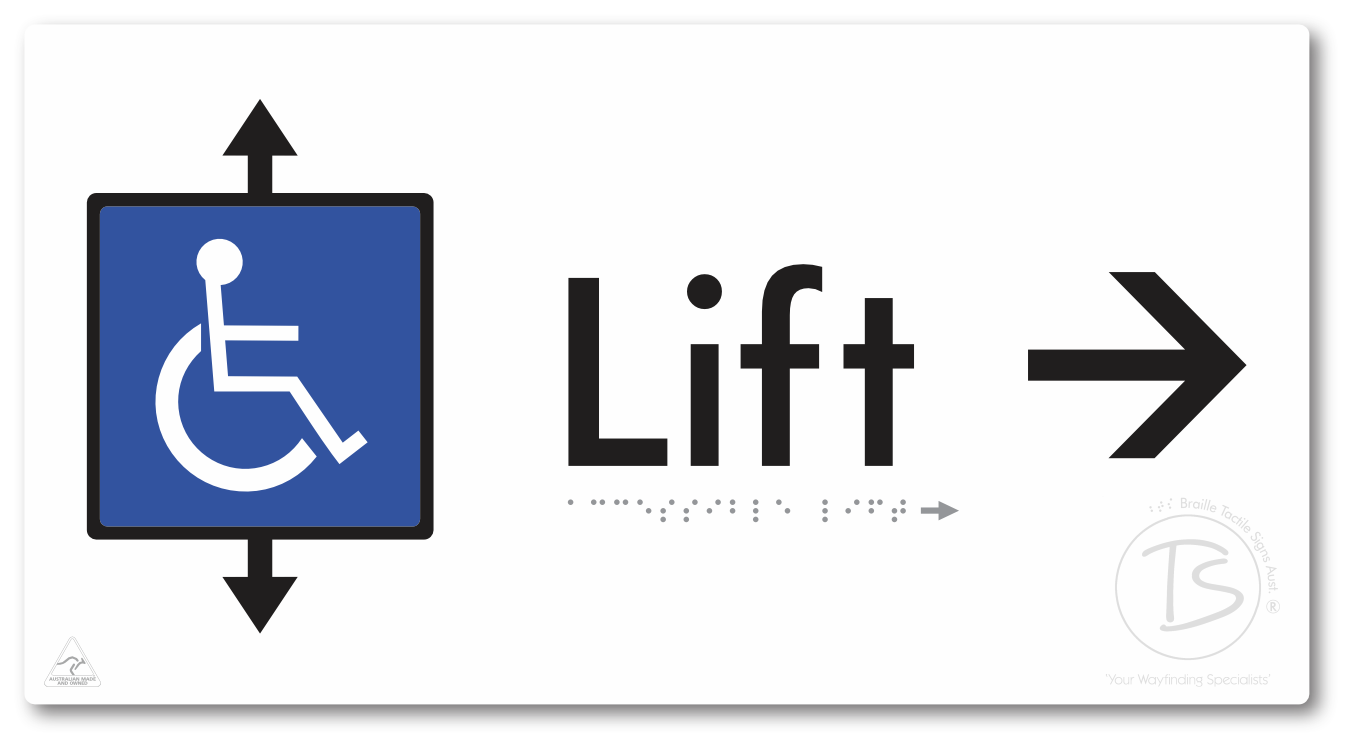 Accessible Lift with Directional Arrow - Braille Tactile Signs Aust.