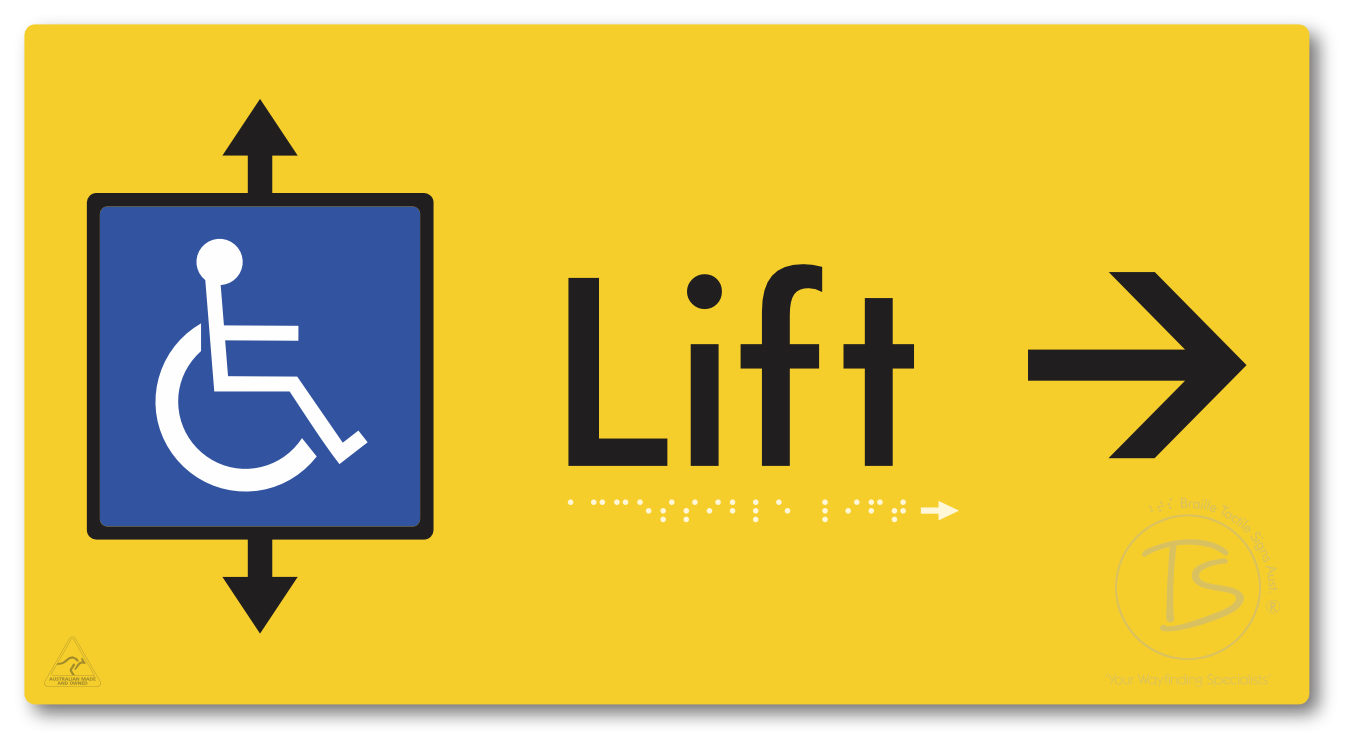 Accessible Lift with Directional Arrow - Braille Tactile Signs Aust.