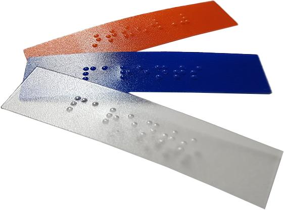 Red, blue and white braille strips.