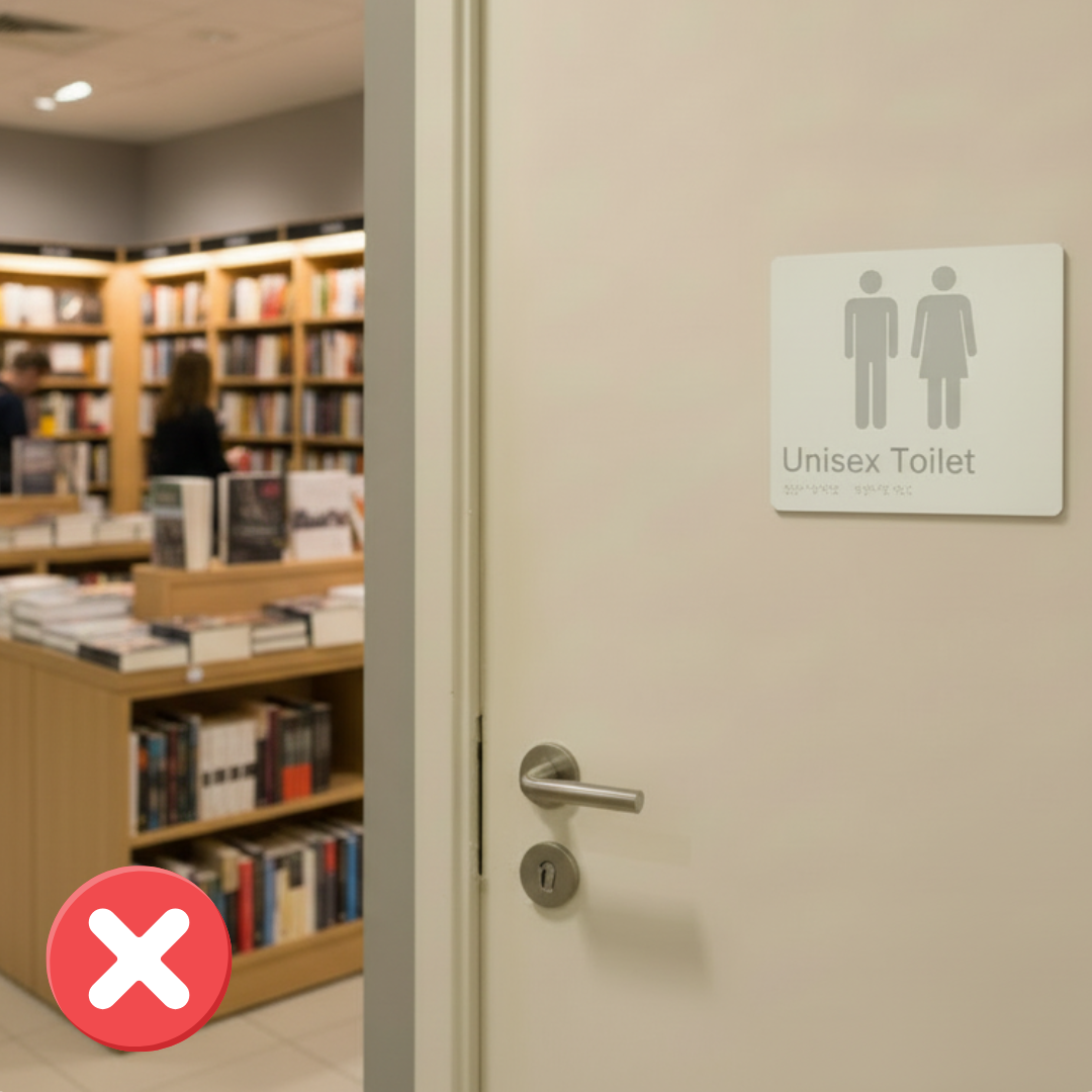 Non-compliant braille signage, due to contrast incompatiability.