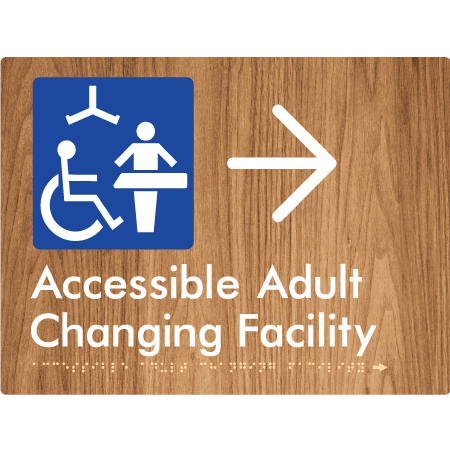 Braille Sign Accessible Adult Changing Facility with Large Arrow - Braille Tactile Signs Aust. - BTS393->R-wdg ***Compliance Note this sign is no longer compliant with AS, please view BTS449 for the updated version*** - Custom Signs - Fast Shipping - High Quality - Australian Made &amp; Owned