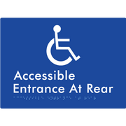 Braille Sign Accessible Entrance at Rear - Braille Tactile Signs Aust. - BTS203-blu - Custom Signs - Fast Shipping - High Quality - Australian Made &amp; Owned