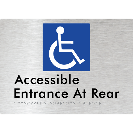 Braille Sign Accessible Entrance at Rear - Braille Tactile Signs Aust. - BTS203-aliB - Custom Signs - Fast Shipping - High Quality - Australian Made &amp; Owned