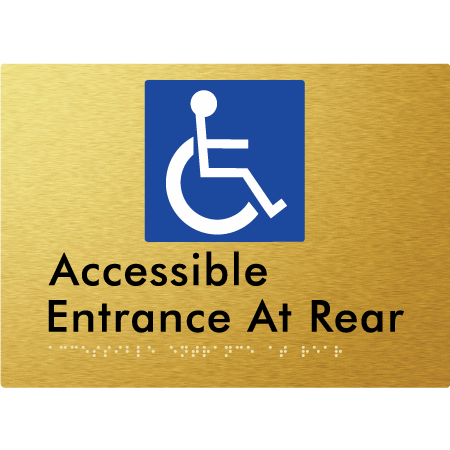 Braille Sign Accessible Entrance at Rear - Braille Tactile Signs Aust. - BTS203-aliG - Custom Signs - Fast Shipping - High Quality - Australian Made &amp; Owned