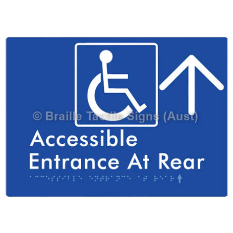 Braille Sign Accessible Entrance at Rear w/ Large Arrow - Braille Tactile Signs (Aust) - BTS203->U-blu - Fully Custom Signs - Fast Shipping - High Quality - Australian Made &amp; Owned
