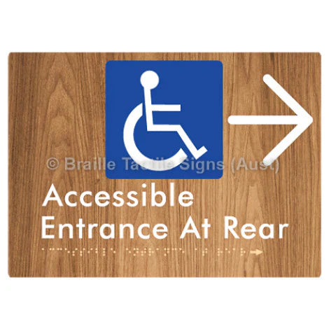 Braille Sign Accessible Entrance at Rear w/ Large Arrow - Braille Tactile Signs (Aust) - BTS203->R-wdg - Fully Custom Signs - Fast Shipping - High Quality - Australian Made &amp; Owned