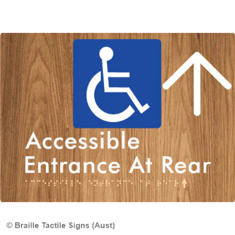Braille Sign Accessible Entrance at Rear w/ Large Arrow - Braille Tactile Signs (Aust) - BTS203->U-wdg - Fully Custom Signs - Fast Shipping - High Quality - Australian Made &amp; Owned