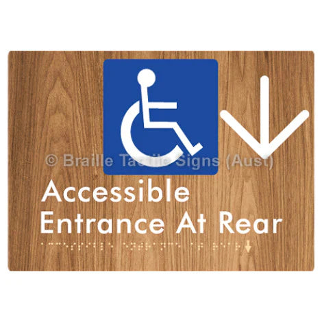 Braille Sign Accessible Entrance at Rear w/ Large Arrow - Braille Tactile Signs (Aust) - BTS203->D-wdg - Fully Custom Signs - Fast Shipping - High Quality - Australian Made &amp; Owned