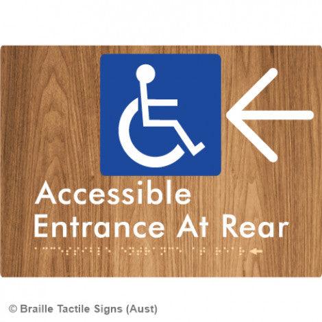 Braille Sign Accessible Entrance at Rear w/ Large Arrow - Braille Tactile Signs (Aust) - BTS203->L-wdg - Fully Custom Signs - Fast Shipping - High Quality - Australian Made &amp; Owned