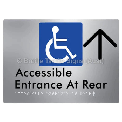 Braille Sign Accessible Entrance at Rear w/ Large Arrow - Braille Tactile Signs (Aust) - BTS203->U-aliS - Fully Custom Signs - Fast Shipping - High Quality - Australian Made &amp; Owned
