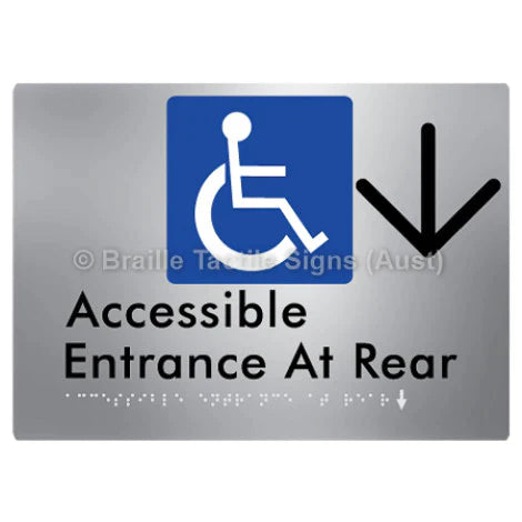 Braille Sign Accessible Entrance at Rear w/ Large Arrow - Braille Tactile Signs (Aust) - BTS203->D-aliS - Fully Custom Signs - Fast Shipping - High Quality - Australian Made &amp; Owned