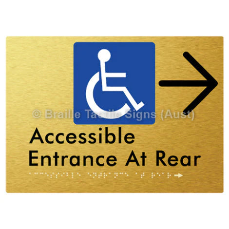 Braille Sign Accessible Entrance at Rear w/ Large Arrow - Braille Tactile Signs (Aust) - BTS203->R-aliG - Fully Custom Signs - Fast Shipping - High Quality - Australian Made &amp; Owned