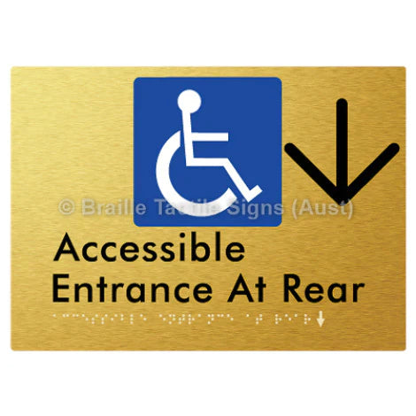 Braille Sign Accessible Entrance at Rear w/ Large Arrow - Braille Tactile Signs (Aust) - BTS203->D-aliG - Fully Custom Signs - Fast Shipping - High Quality - Australian Made &amp; Owned