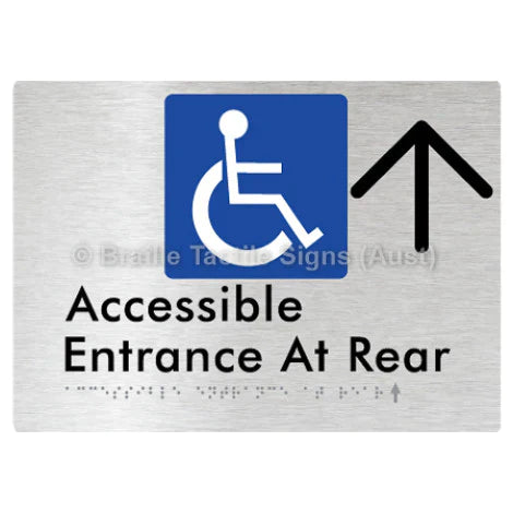 Braille Sign Accessible Entrance at Rear w/ Large Arrow - Braille Tactile Signs (Aust) - BTS203->U-aliB - Fully Custom Signs - Fast Shipping - High Quality - Australian Made &amp; Owned