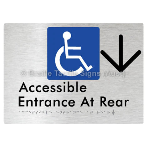 Braille Sign Accessible Entrance at Rear w/ Large Arrow - Braille Tactile Signs (Aust) - BTS203->D-aliB - Fully Custom Signs - Fast Shipping - High Quality - Australian Made &amp; Owned