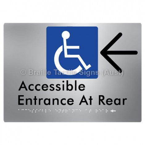 Braille Sign Accessible Entrance at Rear w/ Large Arrow - Braille Tactile Signs (Aust) - BTS203->L-aliS - Fully Custom Signs - Fast Shipping - High Quality - Australian Made &amp; Owned