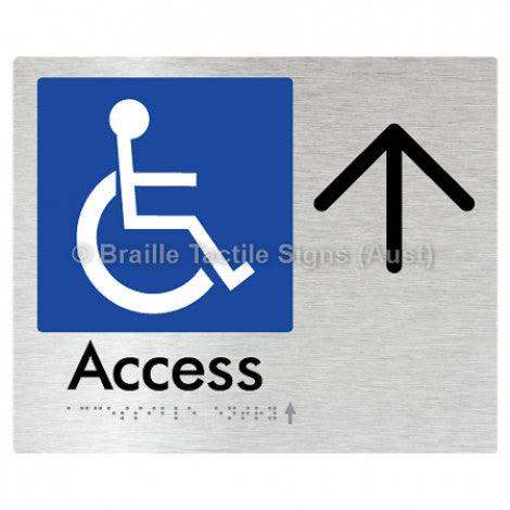 Braille Sign Accessible Entry w/ Large Arrow: - Braille Tactile Signs (Aust) - BTS37->L-blu - Fully Custom Signs - Fast Shipping - High Quality - Australian Made &amp; Owned