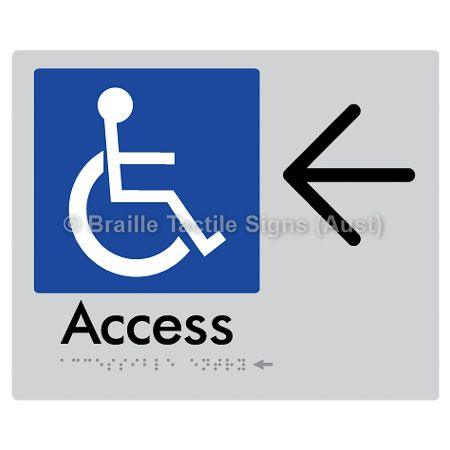 Braille Sign Accessible Entry w/ Large Arrow: - Braille Tactile Signs (Aust) - BTS37->L-slv - Fully Custom Signs - Fast Shipping - High Quality - Australian Made &amp; Owned