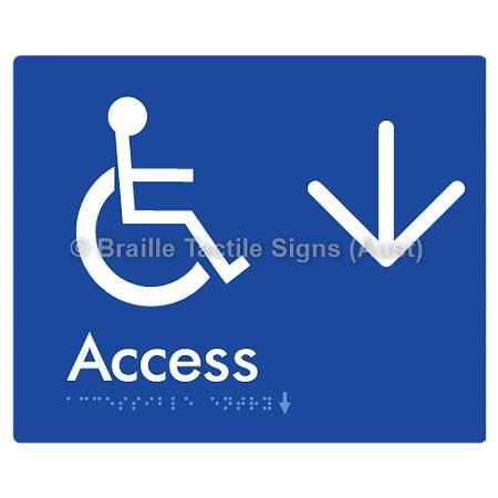 Braille Sign Accessible Entry w/ Large Arrow: - Braille Tactile Signs Aust. - BTS37->L-blu - Custom Signs - Fast Shipping - High Quality - Australian Made &amp; Owned