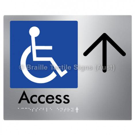 Braille Sign Accessible Entry w/ Large Arrow: - Braille Tactile Signs Aust. - BTS37->L-blu - Custom Signs - Fast Shipping - High Quality - Australian Made &amp; Owned