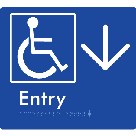 Braille Sign Accessible Entry with Large Arrow - Braille Tactile Signs Aust. - BTS287->D-blu - Custom Signs - Fast Shipping - High Quality - Australian Made &amp; Owned