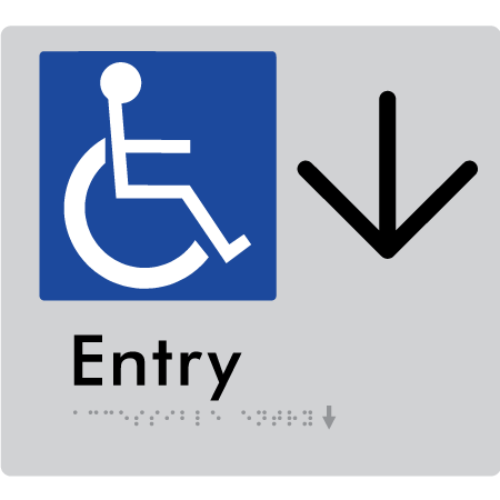 Braille Sign Accessible Entry with Large Arrow - Braille Tactile Signs Aust. - BTS287->D-slv - Custom Signs - Fast Shipping - High Quality - Australian Made &amp; Owned