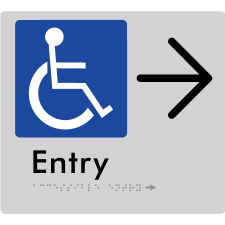 Braille Sign Accessible Entry with Large Arrow - Braille Tactile Signs Aust. - BTS287->R-slv - Custom Signs - Fast Shipping - High Quality - Australian Made &amp; Owned