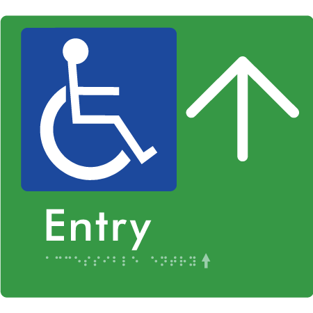 Braille Sign Accessible Entry with Large Arrow - Braille Tactile Signs Aust. - BTS287->U-grn - Custom Signs - Fast Shipping - High Quality - Australian Made &amp; Owned