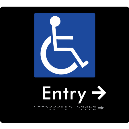 Braille Sign Accessible Entry with Small Arrow - Braille Tactile Signs Aust. - BTS287->Rs-blk - Custom Signs - Fast Shipping - High Quality - Australian Made &amp; Owned