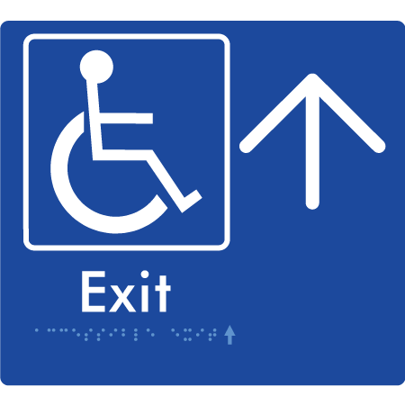 Braille Sign Accessible Exit with Large Arrow - Braille Tactile Signs Aust. - BTS288->U-blu - Custom Signs - Fast Shipping - High Quality - Australian Made &amp; Owned
