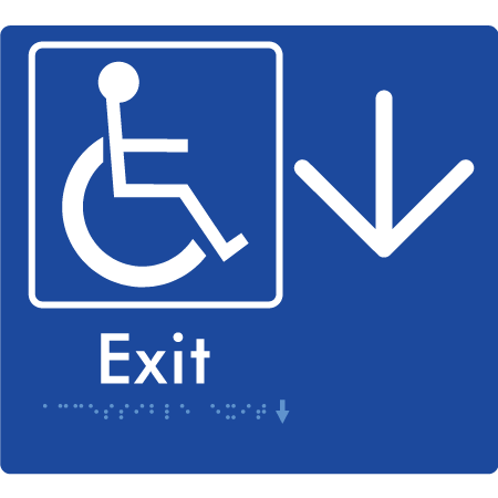 Braille Sign Accessible Exit with Large Arrow - Braille Tactile Signs Aust. - BTS288->D-blu - Custom Signs - Fast Shipping - High Quality - Australian Made &amp; Owned