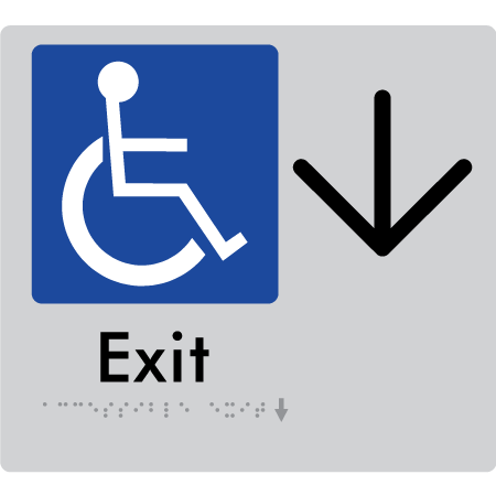 Braille Sign Accessible Exit with Large Arrow - Braille Tactile Signs Aust. - BTS288->D-slv - Custom Signs - Fast Shipping - High Quality - Australian Made &amp; Owned